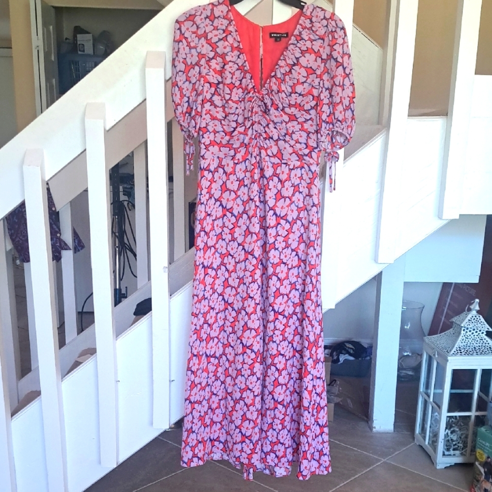 Whistles Farfalle Floral Orange/Violet Midi Dress Sz6 EUC